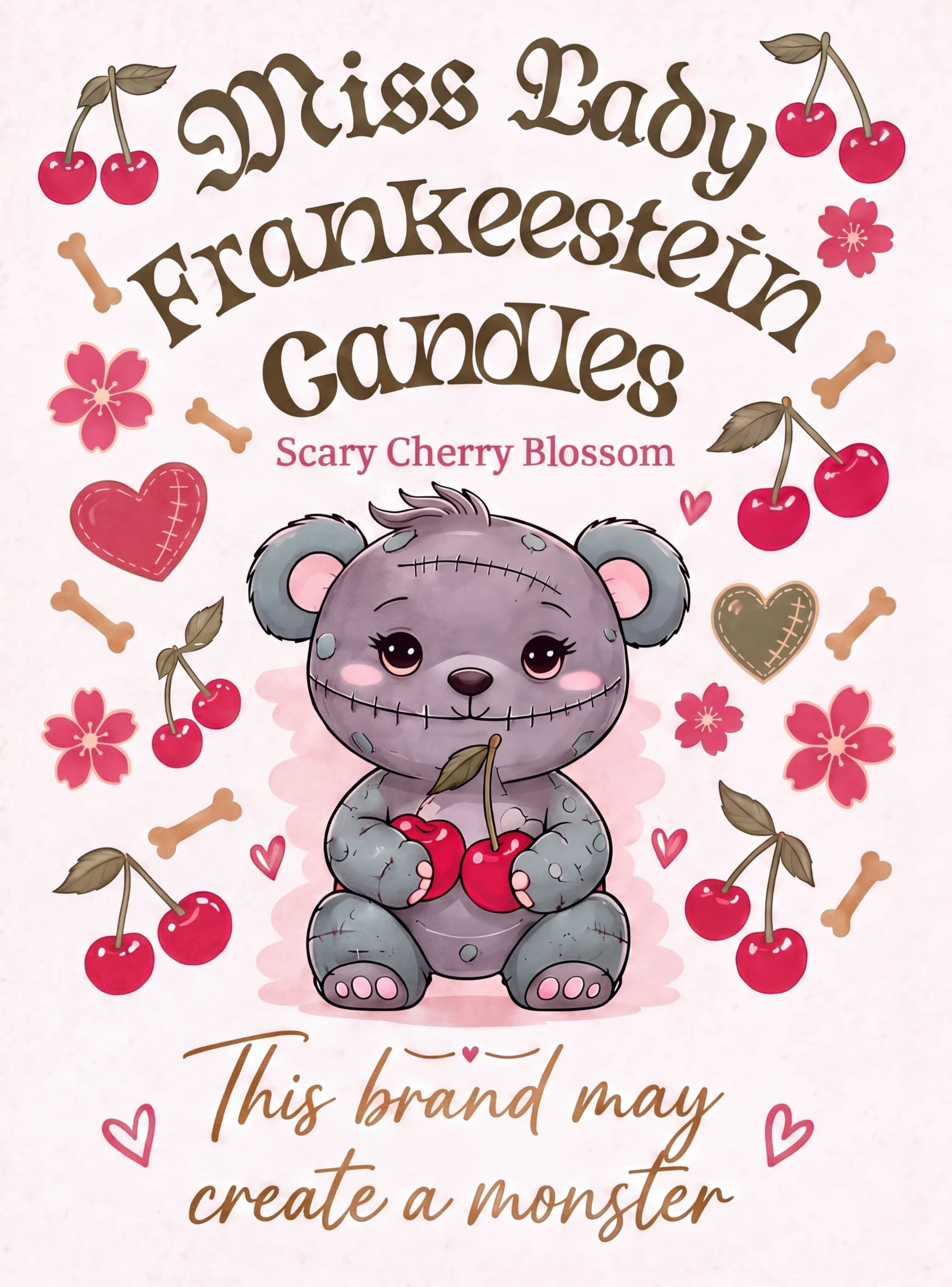 Scary Cherry Blossom- 10oz Dual-Component Soy Container Candle with Bear Embeds